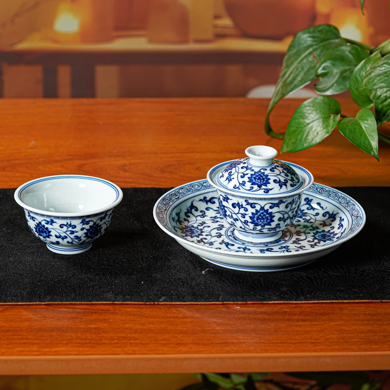 【小乔赏瓷】云衍斋柴窑九字高阶盖碗壶承杯yyz46+yyz142+yyz143