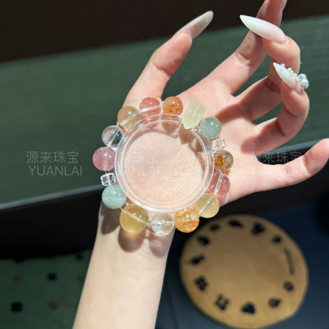 YY05*晶彩豆仔*黄水晶草莓晶白水晶胶花手串