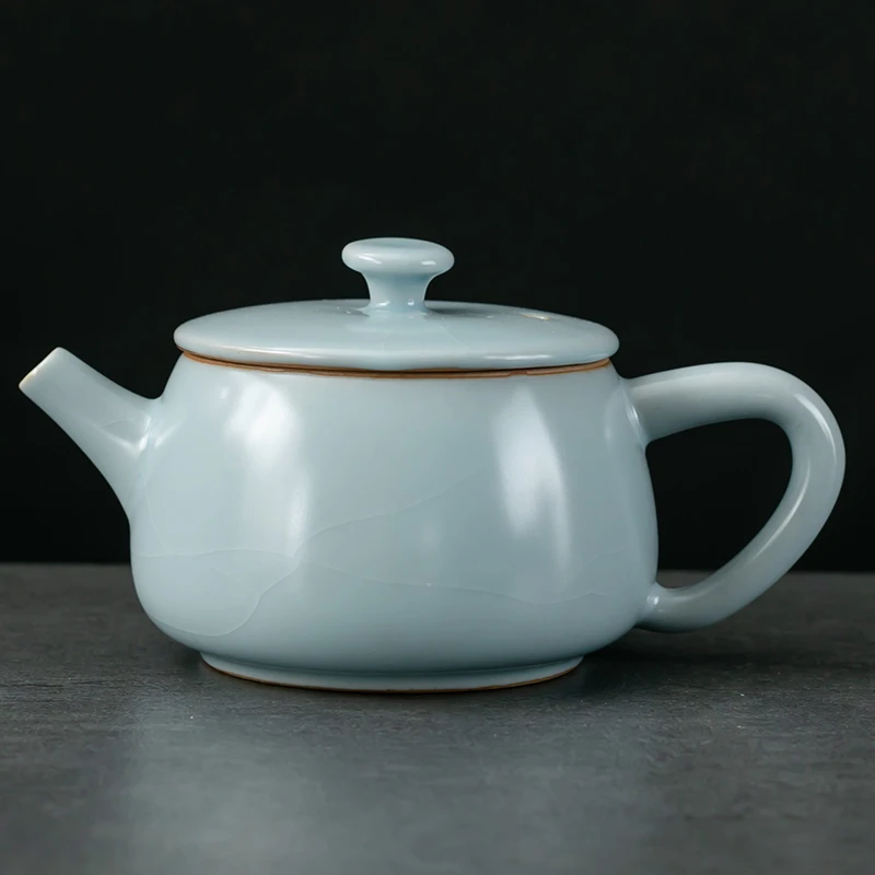 汝窑茶壶泡茶单壶陶瓷茶具茶杯家用喝茶汉瓦壶套装汝瓷开片泡茶壶
