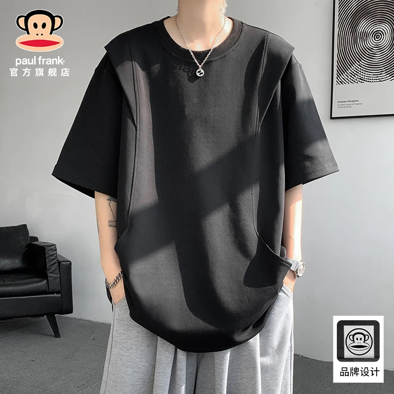 Paul Frank/大嘴猴日系潮牌短袖男t恤夏季新款拼接假两件休闲上衣