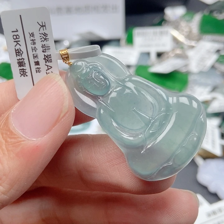 翡翠18K金镶嵌吊坠(不含链)