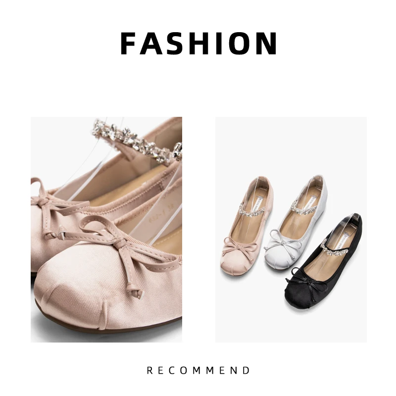 王十三~内增高一字带水钻芭蕾鞋平底增高百搭气质温柔小单鞋女