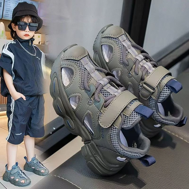 831男童凉鞋新款夏季男女通包头运动沙滩鞋软底网面凉拖中大童