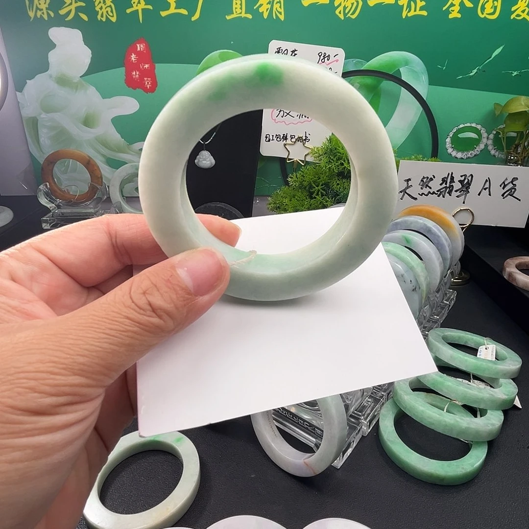 定制翡翠未镶嵌翡翠手镯白底青圈口54-62