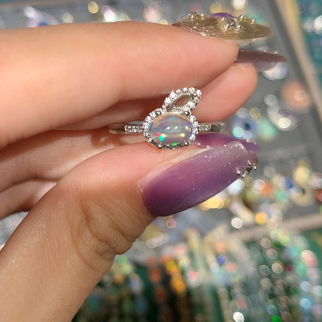 【闪购商品】欧泊银S925镶嵌戒指z欧泊