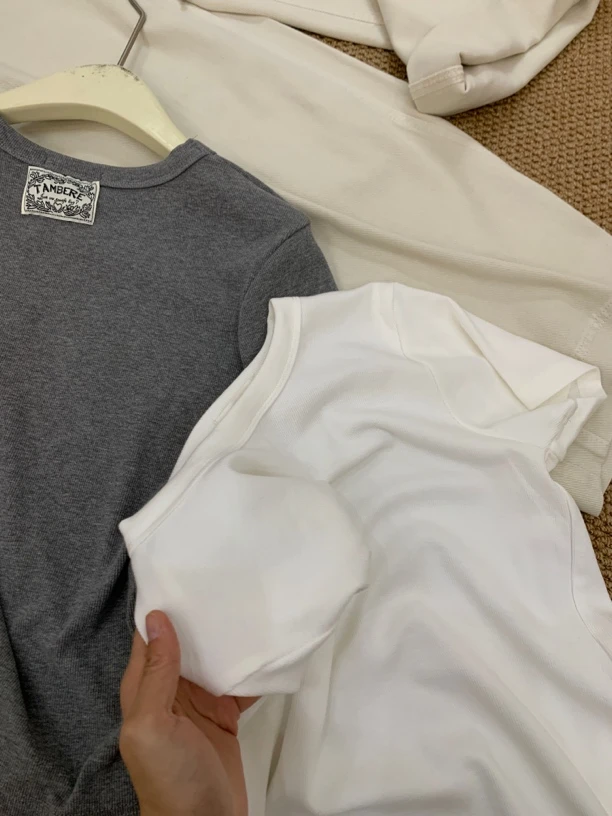 【正肩T】春夏新款有设计感T恤修身正肩好搭配圆领有弹力短款短袖