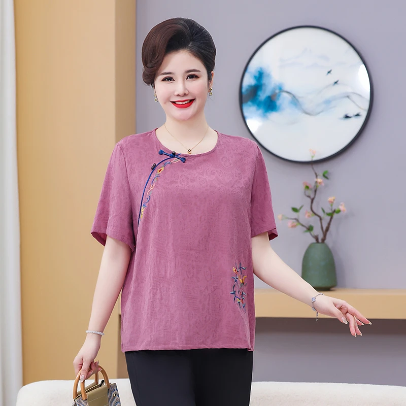 120-240斤特大码妈妈装夏季显瘦国风短袖衬衫中老年女装T恤衫套装