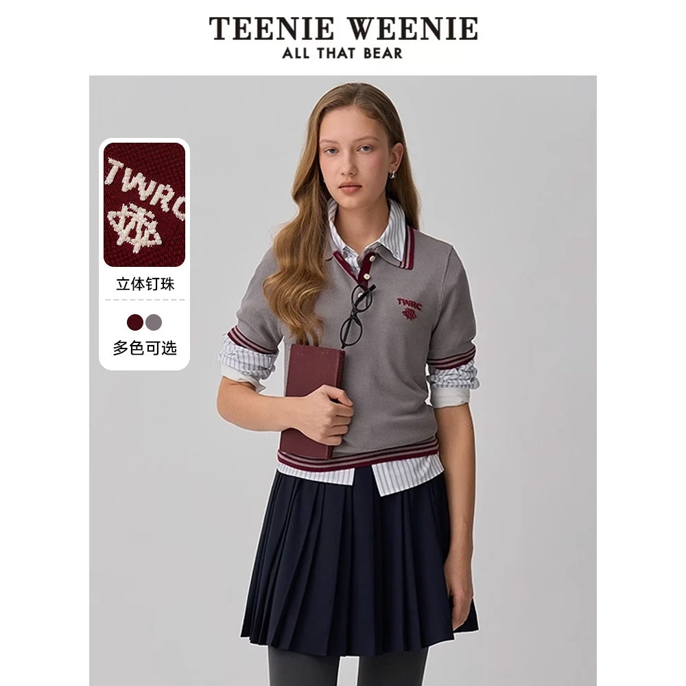 *TeenieWeenie小熊25春新款休闲时尚字母刺绣毛衣短袖TTKW256306N