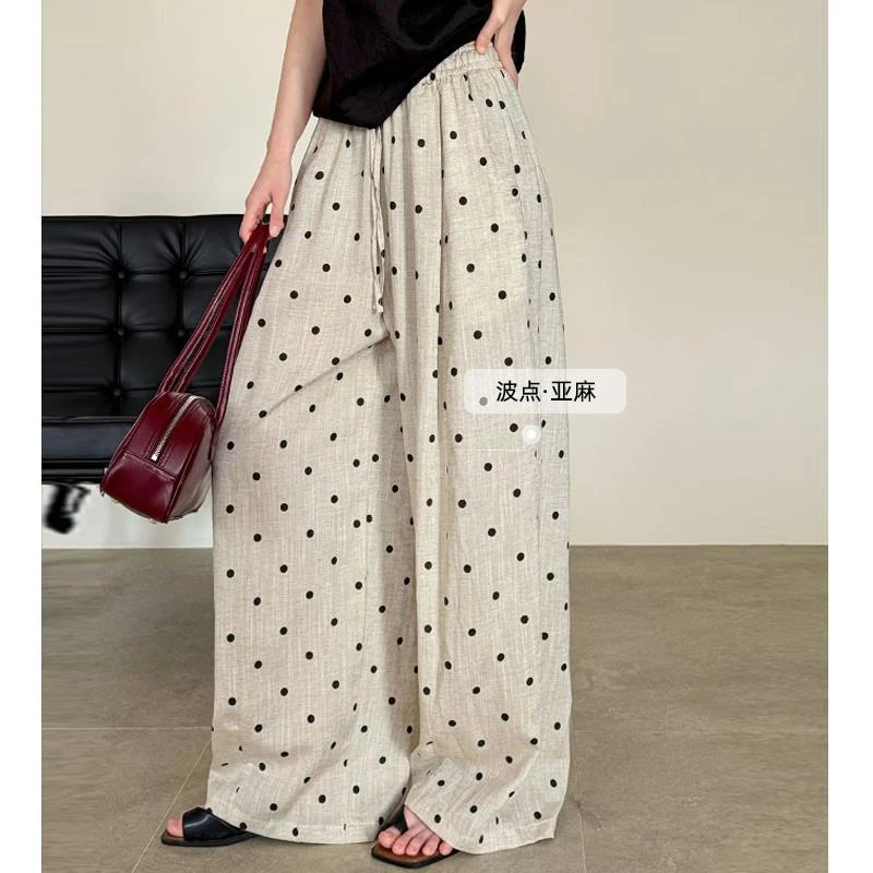 老钱风波点气质裤子女夏薄款2025新款高腰垂感宽松慵懒休闲阔腿裤