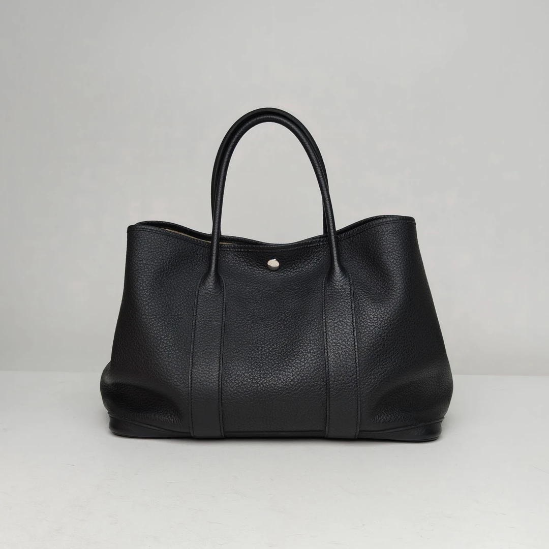 95新 Hermes/爱马仕 【黑黑】花园包 36 89黑色 T刻 银扣