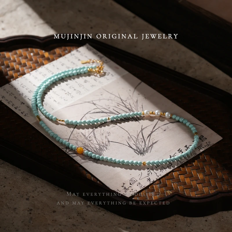 【木槿槿】天然绿松石锁骨链女款约3m气质小巧精致百搭项链颈饰品