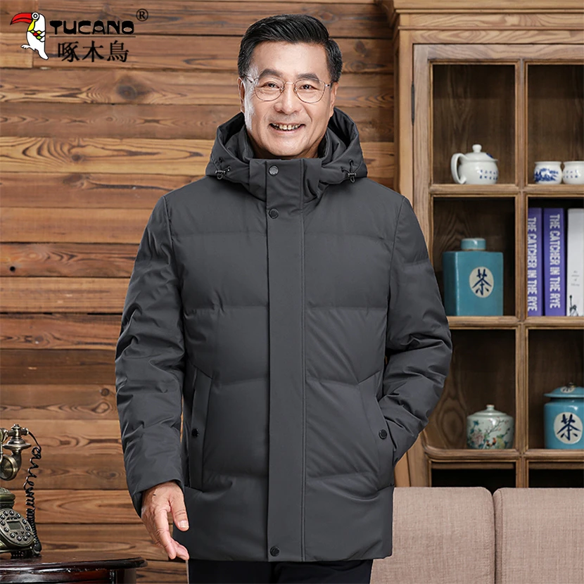 TUCANO/啄木鳥冬季中老年连帽棉服外套爷爷装保暖中长款防寒服男