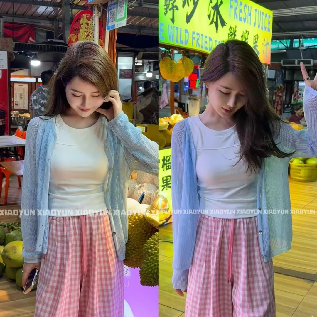 细纹镂空上衣 小允姐姐2025新款气质时尚高级细纹镂空开衫上衣