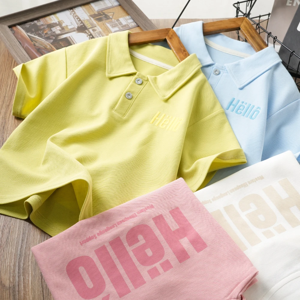 儿童夏季hello刺绣百搭短袖polo衫男童中大童翻领半袖2016