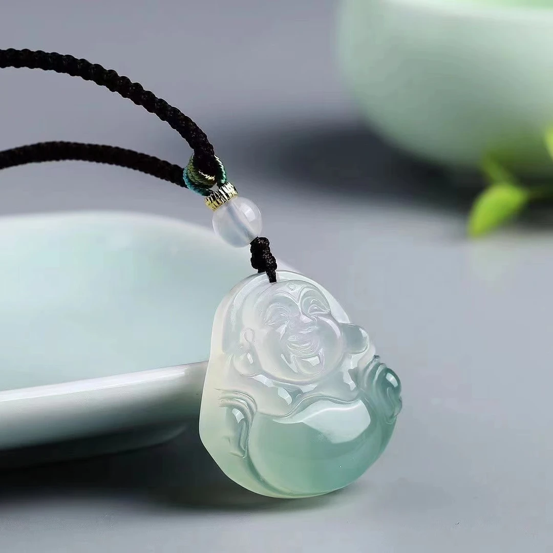 【华之京】半山水玛瑙佛公吊坠 26mm弥勒佛颜色随机发一-YS