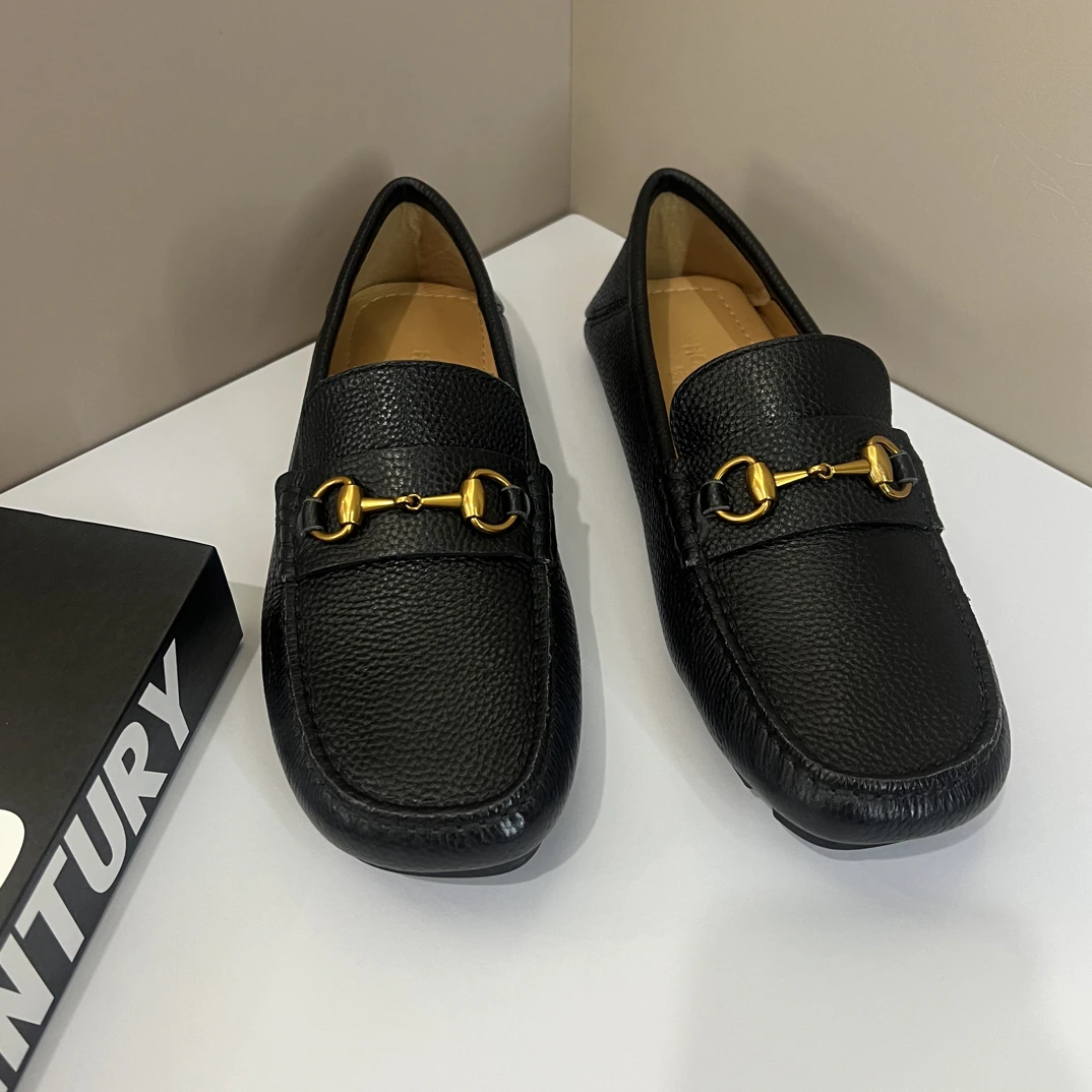 2025男士百搭黑色经典真皮豆豆鞋商务英伦风平底休闲乐福鞋