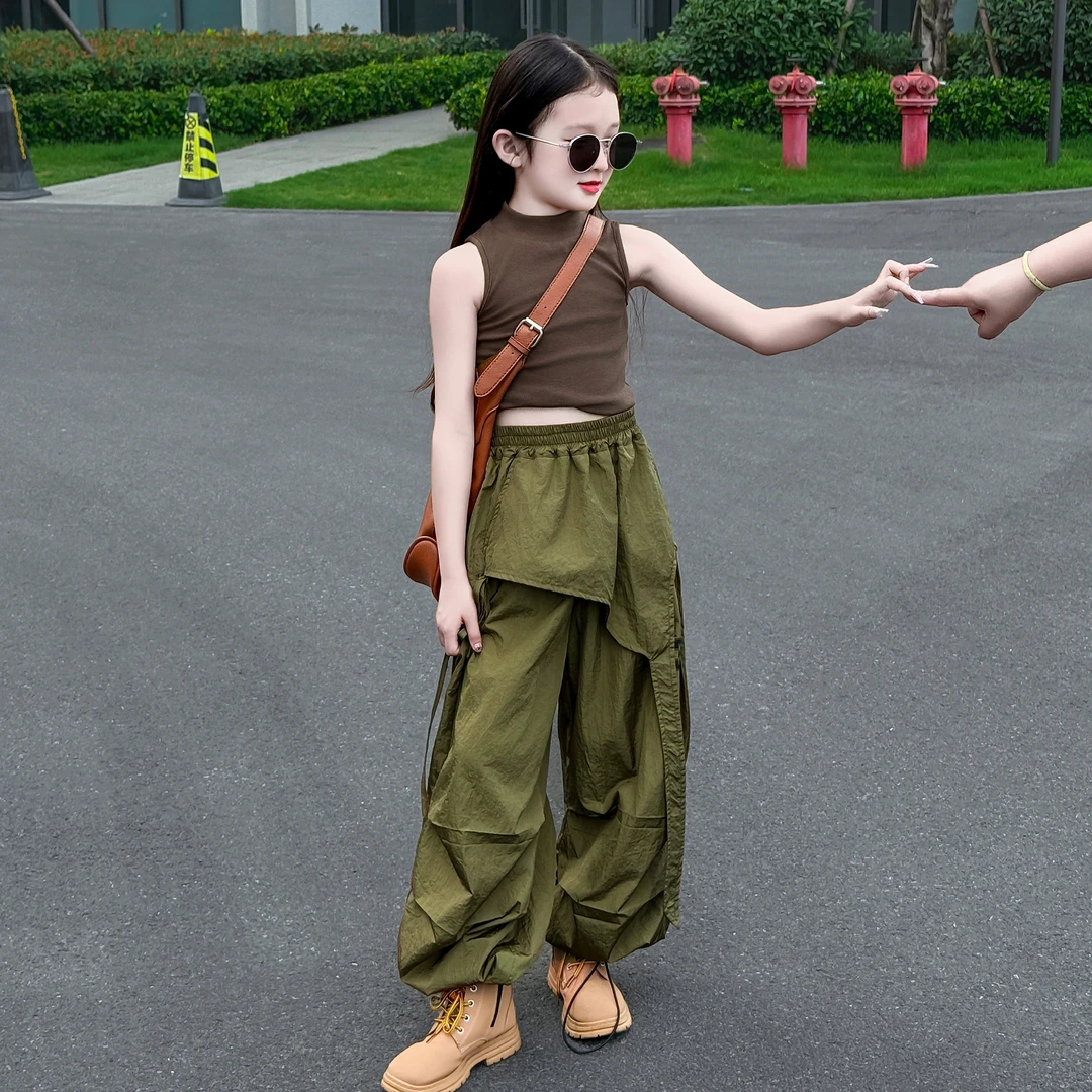 女童夏季新款2025时尚韩版洋气休闲背心宽松不规则裙裤两件套潮酷