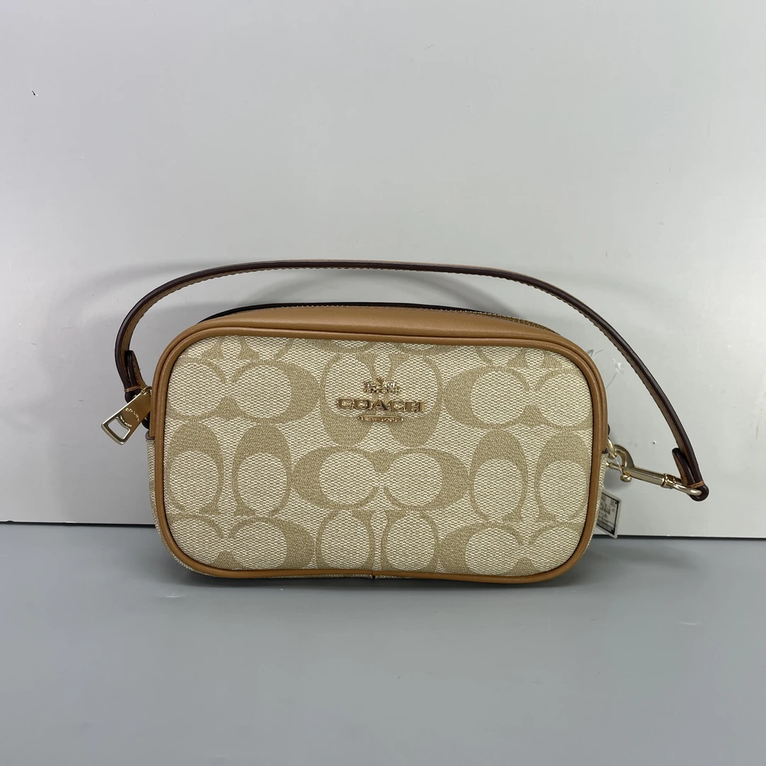 99新 COACH/蔻驰 小林/棕拼奶茶老花相机包17*10*5cmB062606
