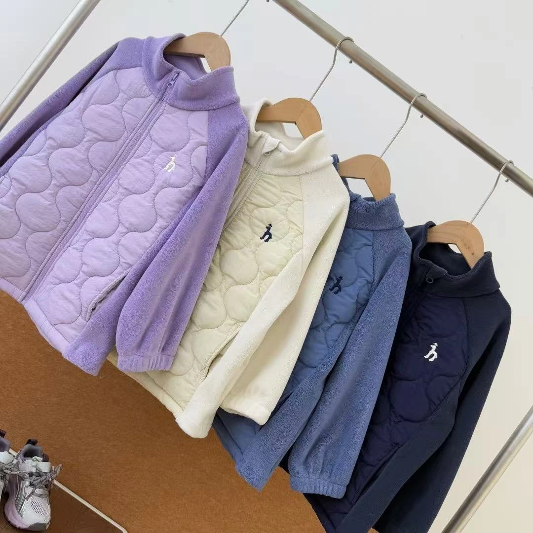 （8025）秋冬儿童加绒保暖立领拉链绗棉外套拼接休闲棉服中大童