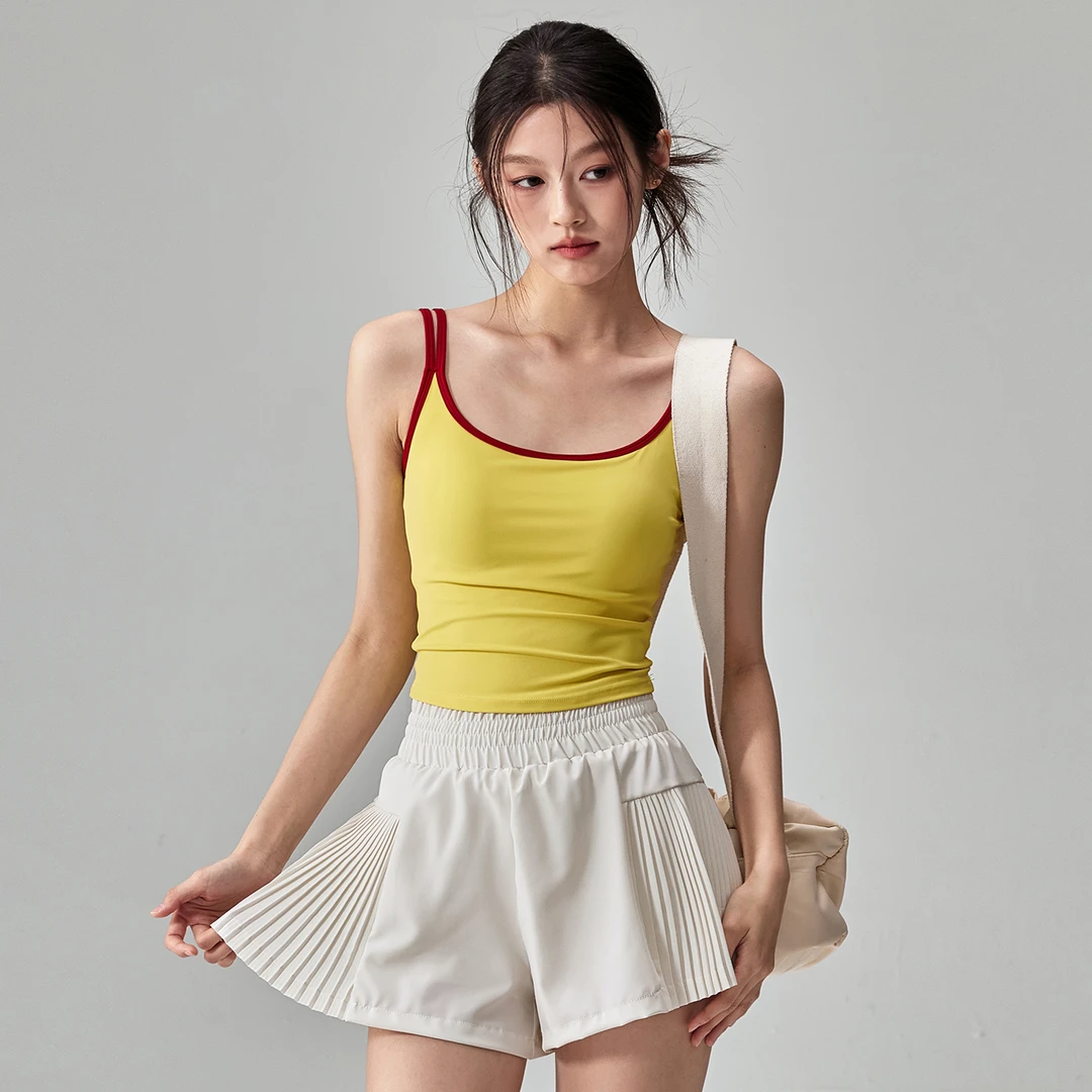 健身女孩运动美背吊带背心一体式跑步内衣撞色防震无袖瑜伽服