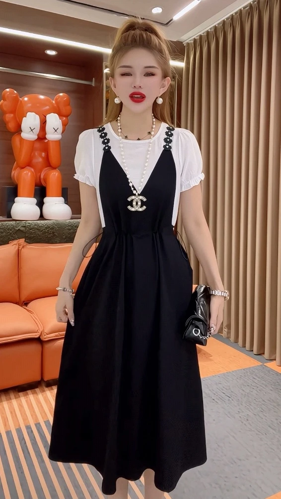 时尚洋气减龄收腰假两件连衣裙长短款可选夏季必备