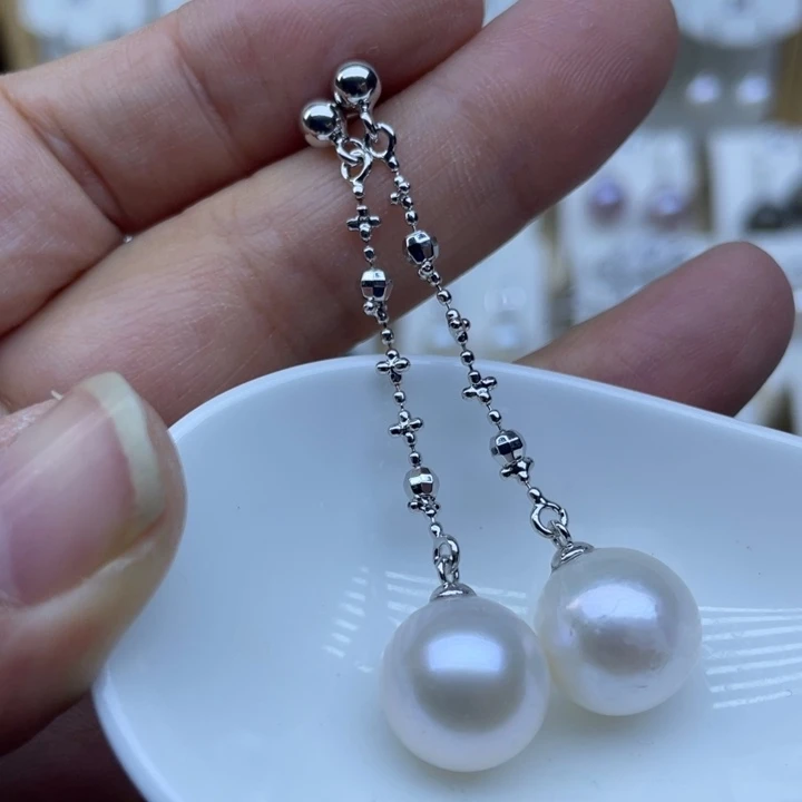 银S925镶嵌淡水珍珠耳饰