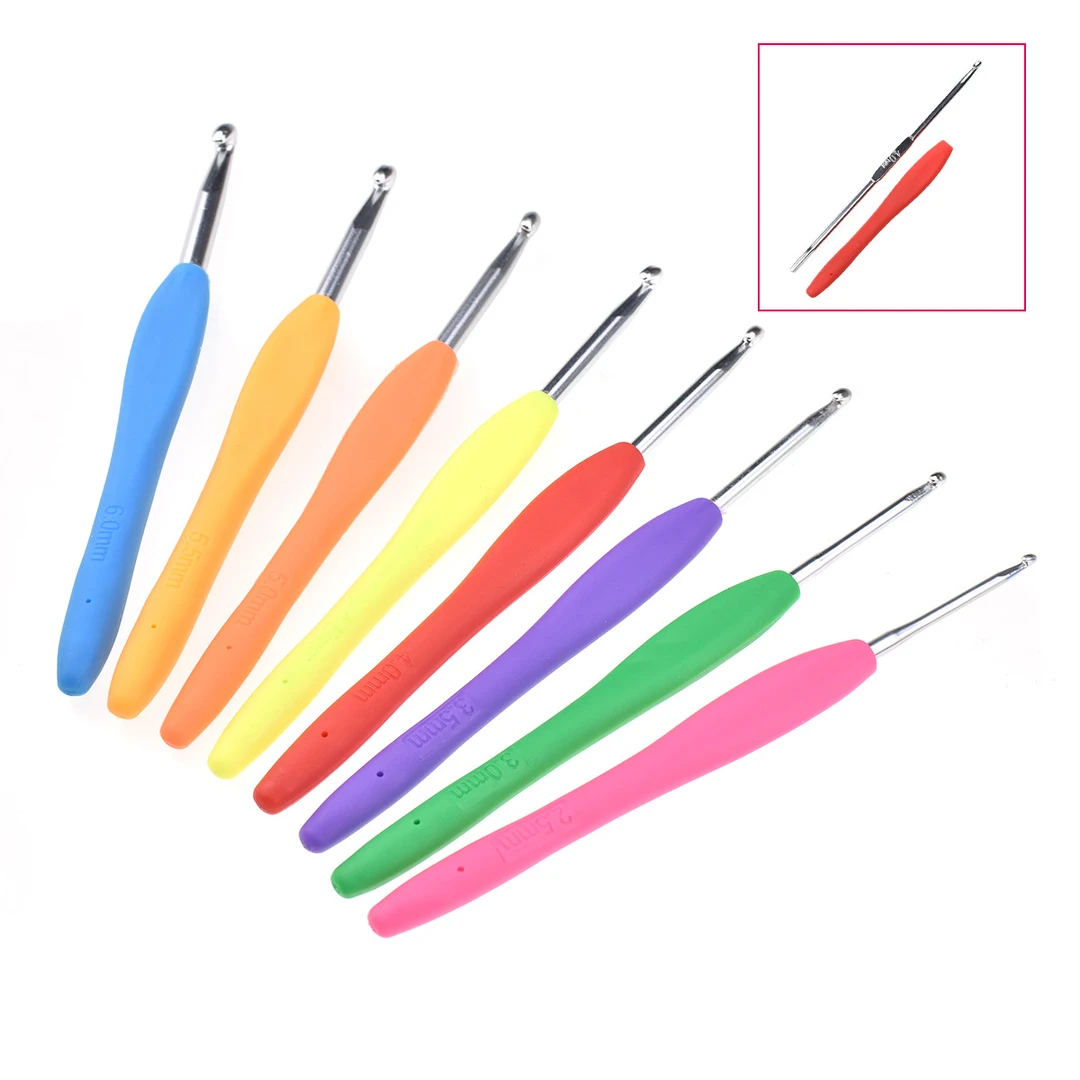 彩色软柄毛线钩针编织工具套装便携式氧化铝钩针单头防滑柄毛线针
