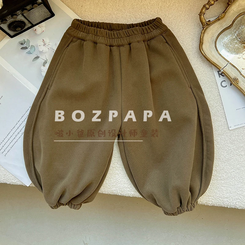 【暖冬秘藏】2025冬季新款儿童英伦风休闲裤子加绒弯刀保暖束脚长裤