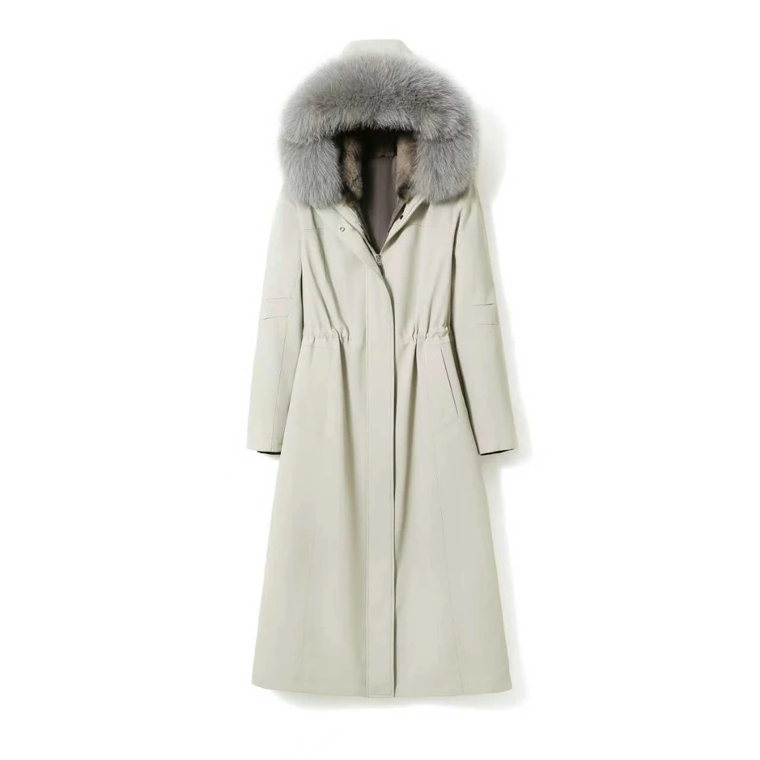 女士时尚加厚长款显瘦女款派克服女连帽狐狸毛领獭兔内胆冬季大衣