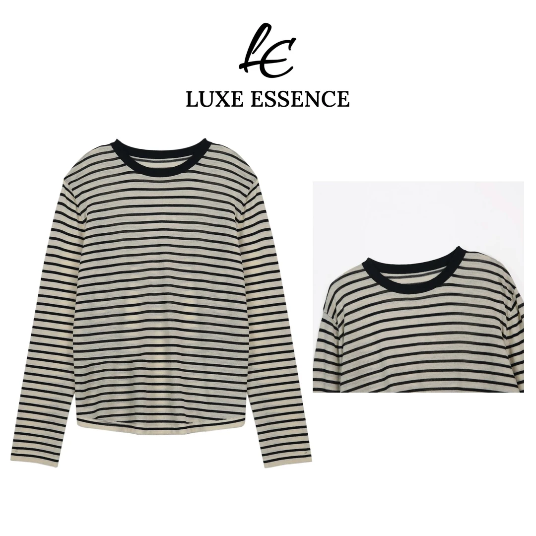 {空白信号}条纹针织衫亚麻天丝亲肤透气春夏慵懒感条纹衫0315