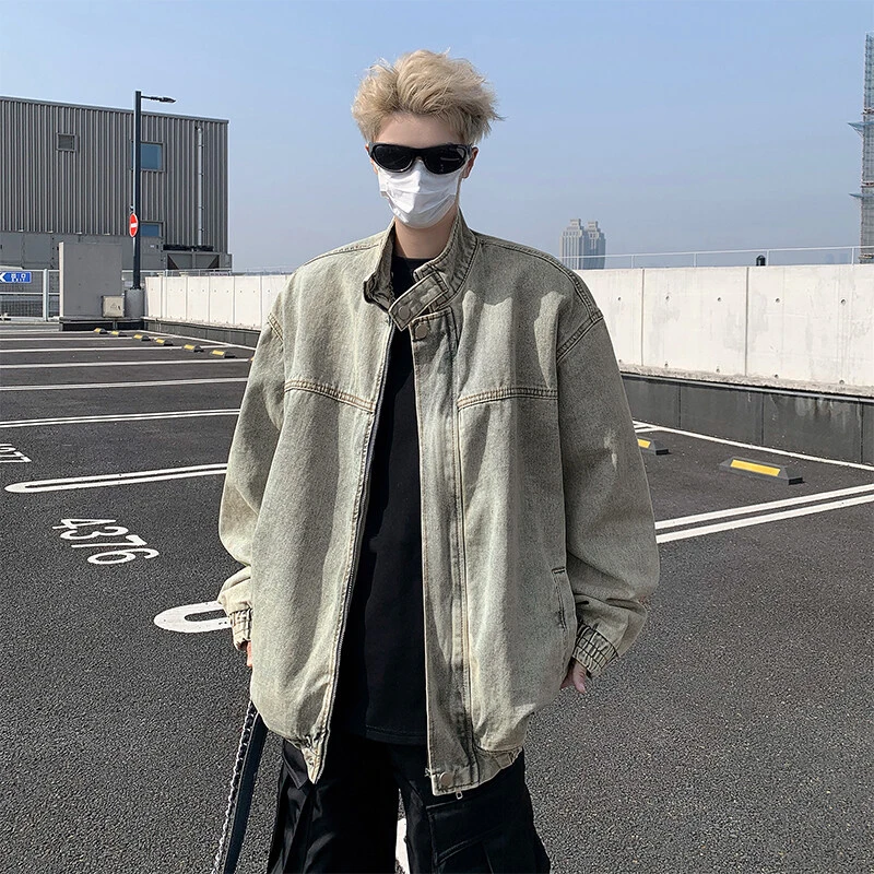 春秋水洗立领牛仔外套男休闲潮牌痞帅美式复古百搭潮流青少年夹克
