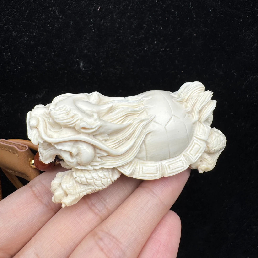 H2891天然猛犸牙 雕刻龙龟 40*75*29mm支持鉴定 假一罚四