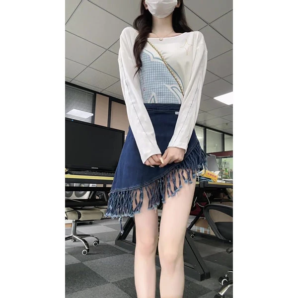 2025日系飞鸟拼布刺绣防晒长袖罩衫通勤气质上衣+裙子时尚套装