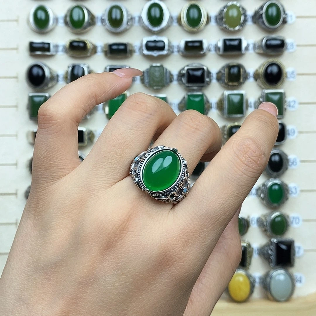 玛瑙/玉髓戒指银S925镶嵌