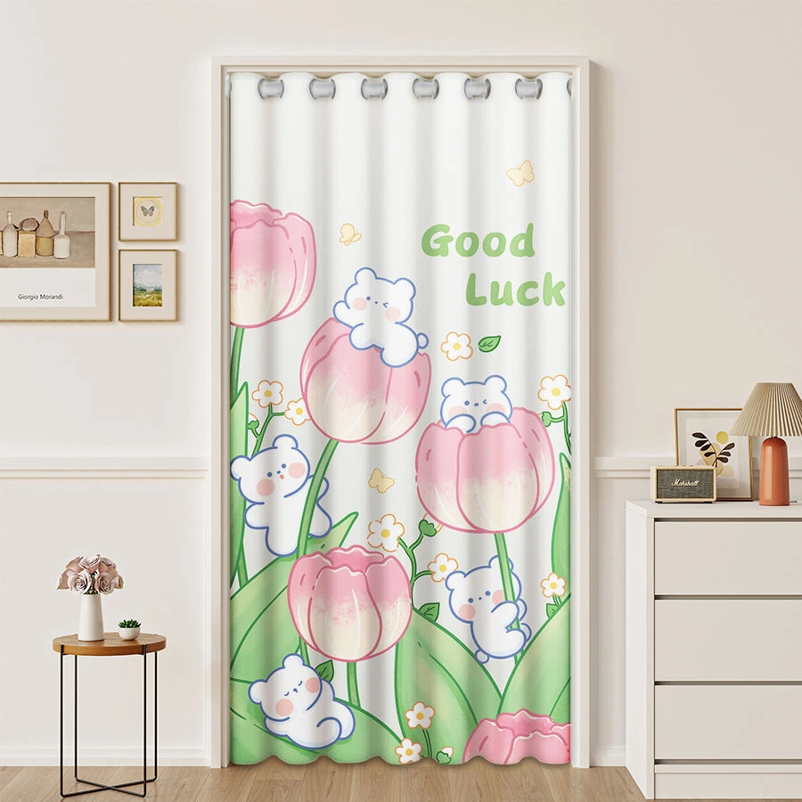 卡通卧室房间家用门帘空调挡风冷气隔断帘免打孔伸缩杆防隐私布帘