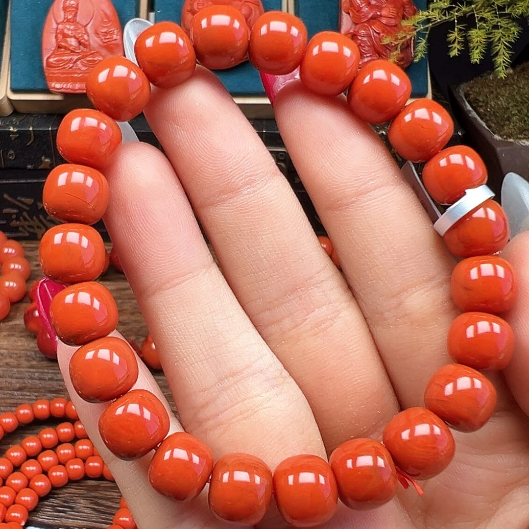 南红玛瑙未镶嵌手串精品 瓦西满肉柿子红老型卡9mm+