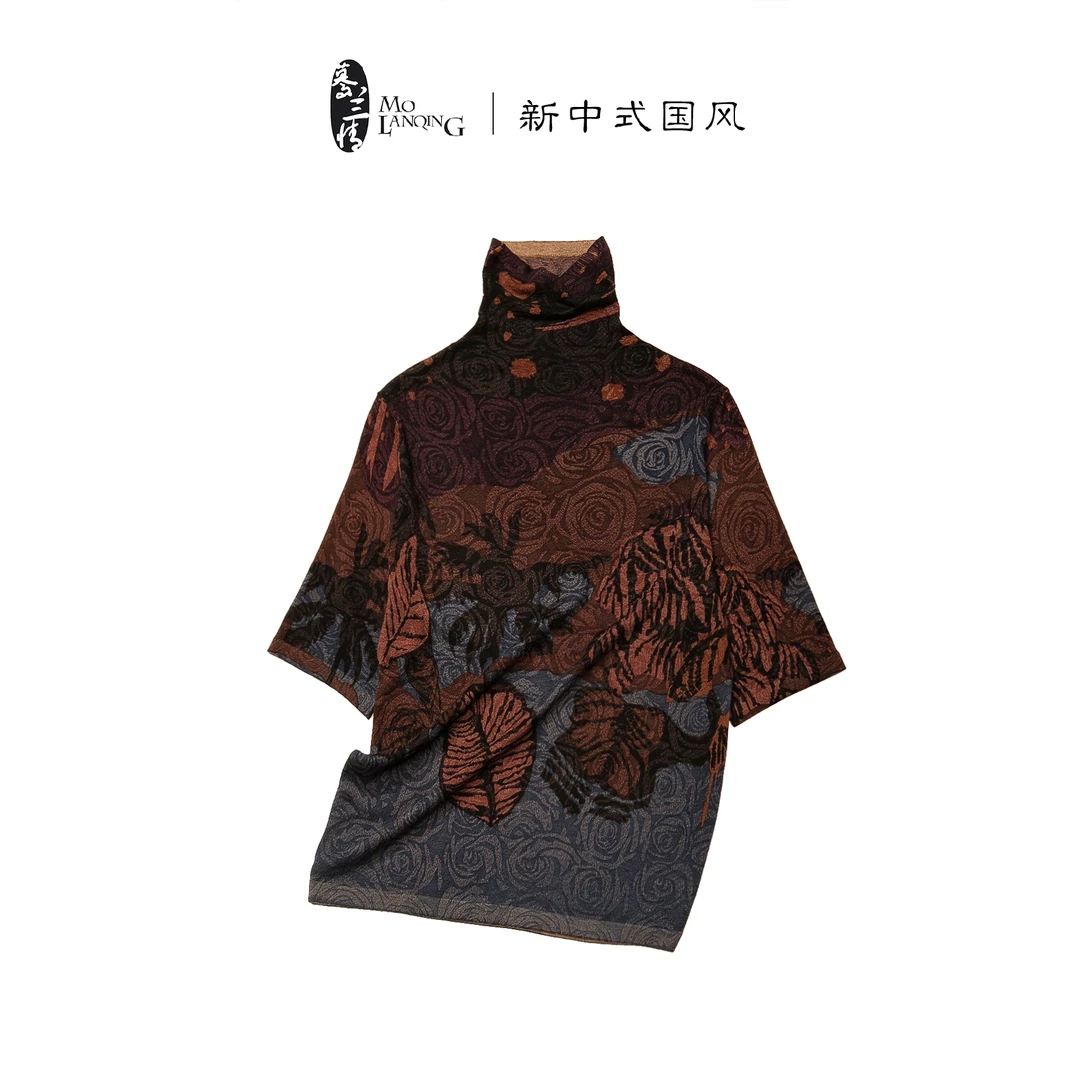 【抽象玫瑰】休闲潮流印花优雅堆堆领领百搭打底衫羊毛衫5290