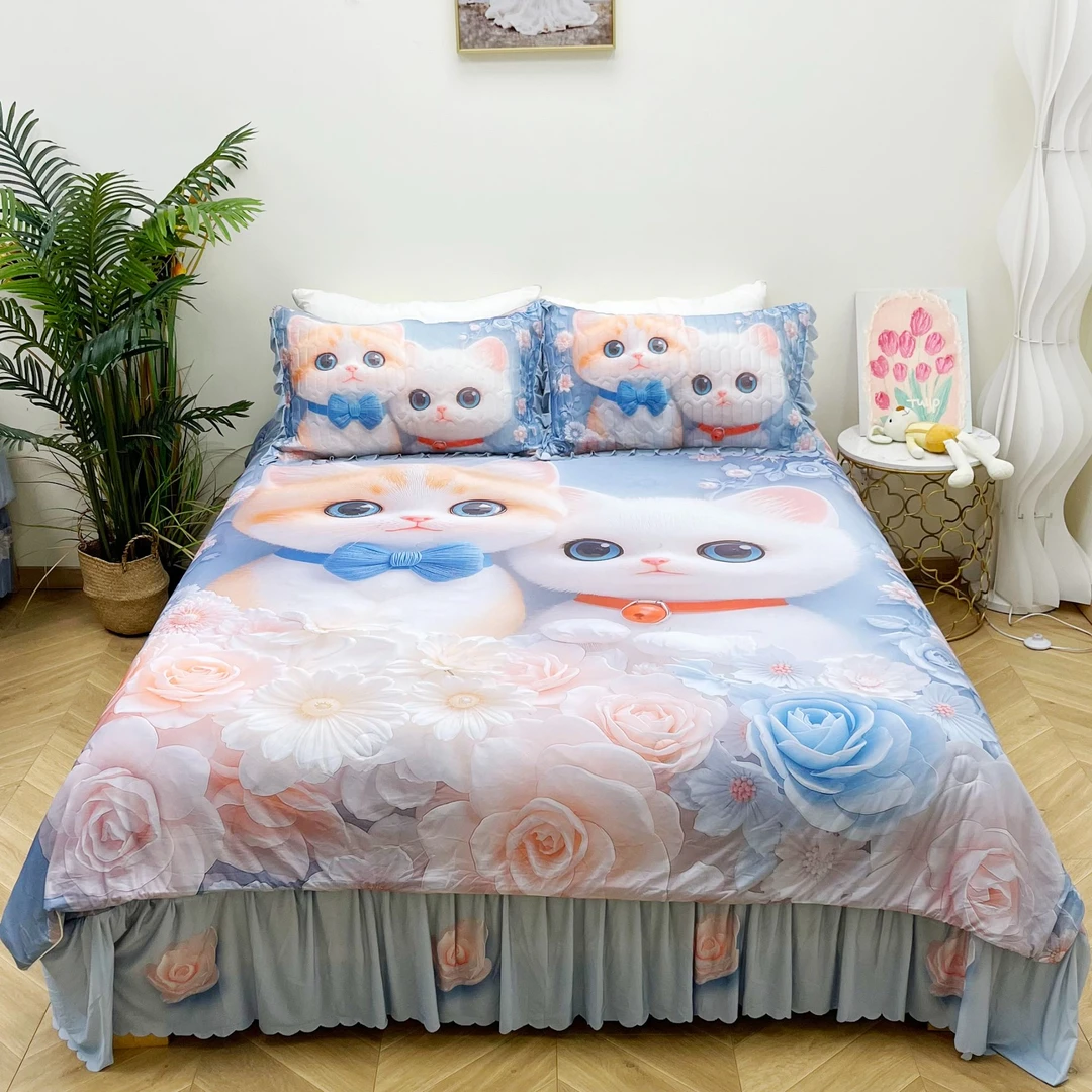 2025新款凉感丝夏凉被床盖四件套7D立体软凉席夏天季亲肤床上用品