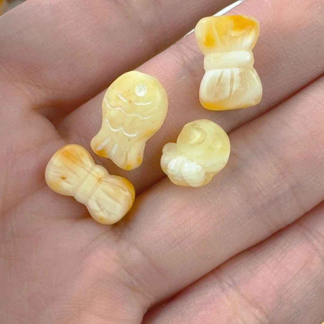 蜜蜡未镶嵌珠宝奇石全品通孔小配饰 4 个