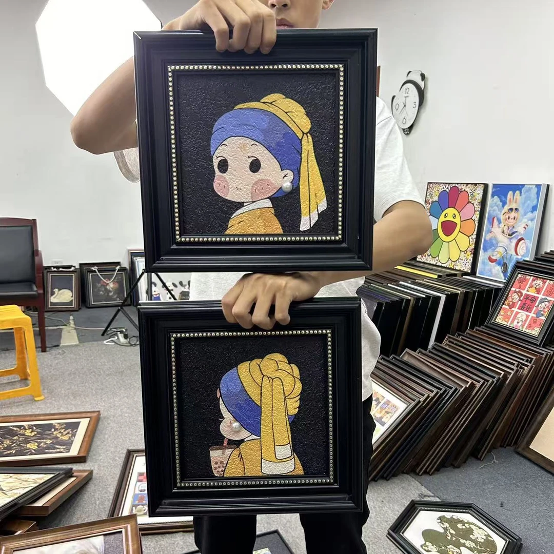 戴珍珠耳环少女风格法式风装饰画用于卧室床头挂画3030