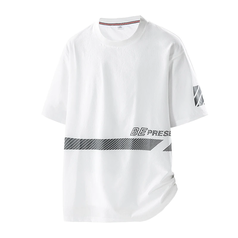 设计感印花冰丝短袖男夏季宽松大码半袖T恤潮百搭大码纯棉短袖T恤