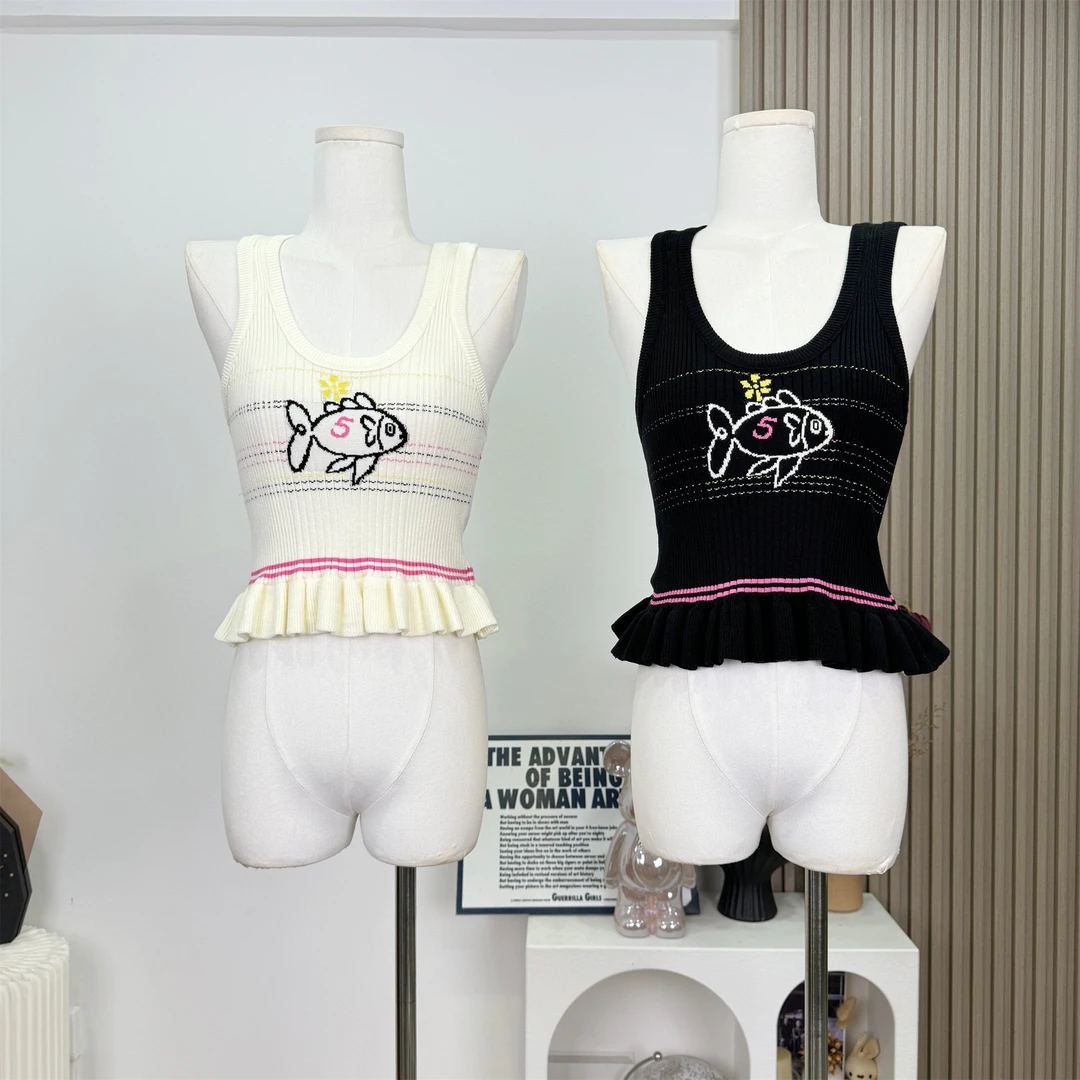 【25C小鱼崽崽】香家25c早春刺绣弹力包裹针织背心2025夏季新款