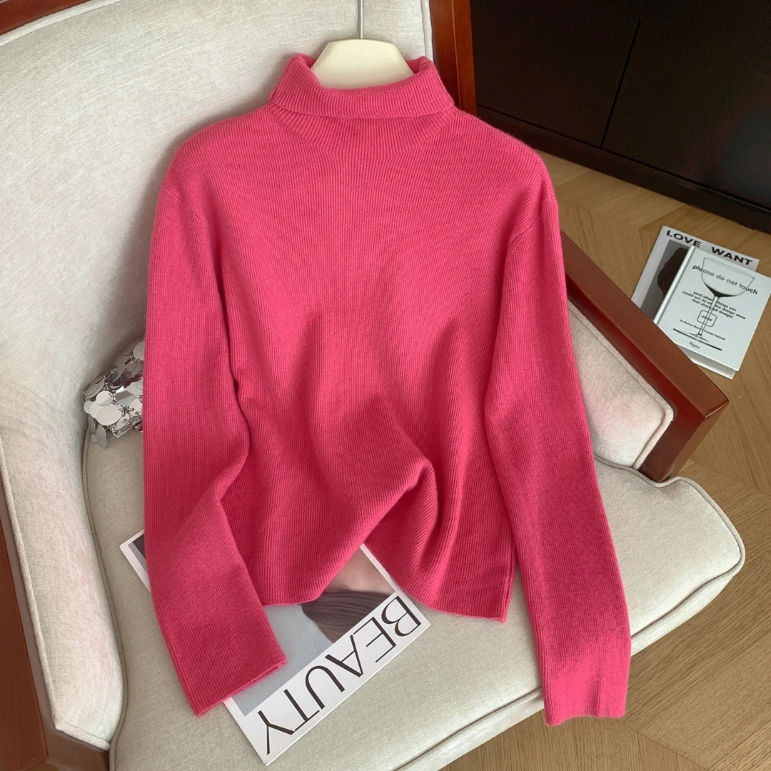 秋冬季新款显瘦高领保暖时尚针织上衣女经典纯色外穿内搭洋气毛衣