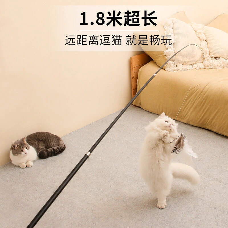 逗猫棒长杆可伸缩猫咪的玩具羽毛超长自嗨幼猫钓鱼竿钢丝耐咬TJ