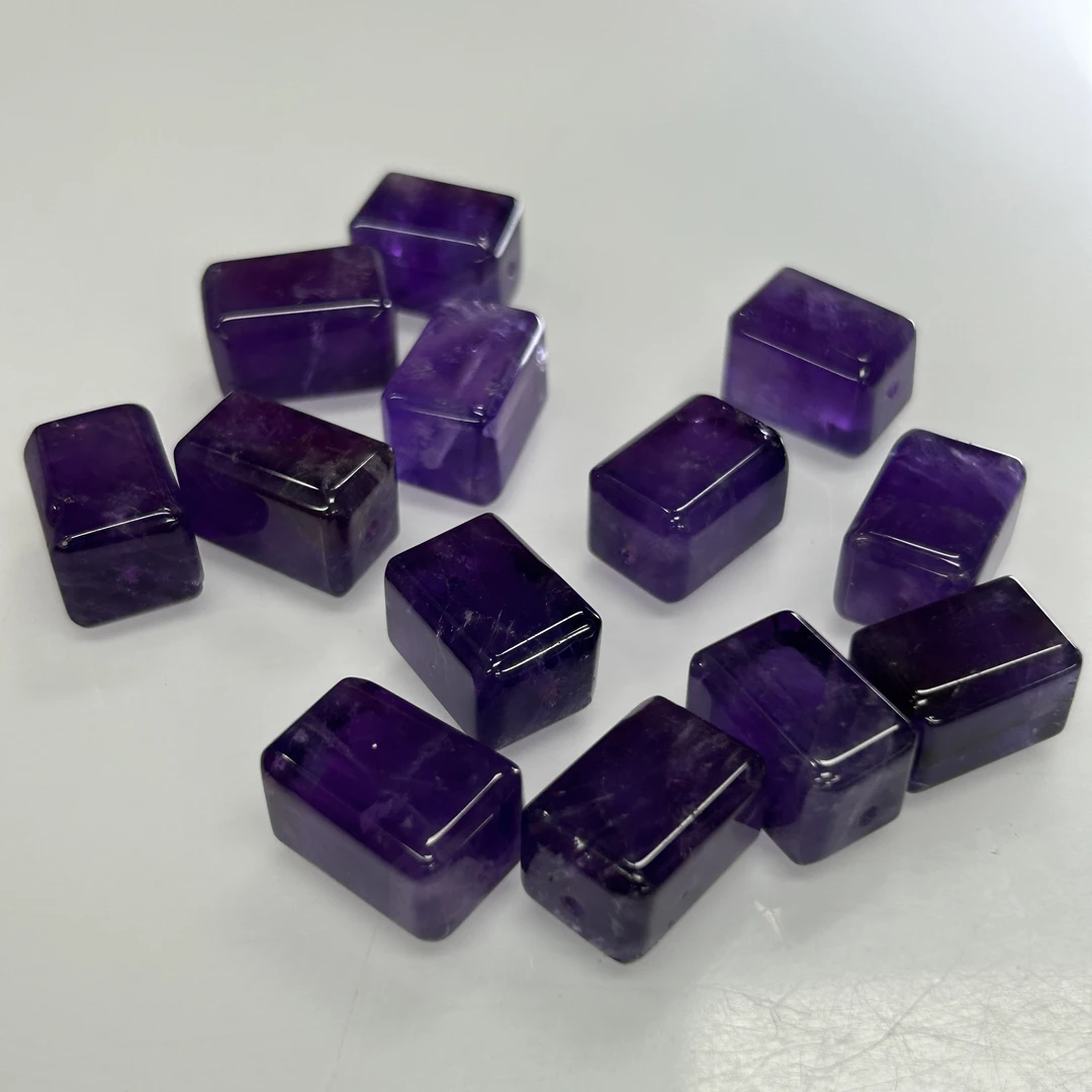 【配件】天然乌拉圭紫水晶方块单珠配珠DIY【有孔】多样性发一件