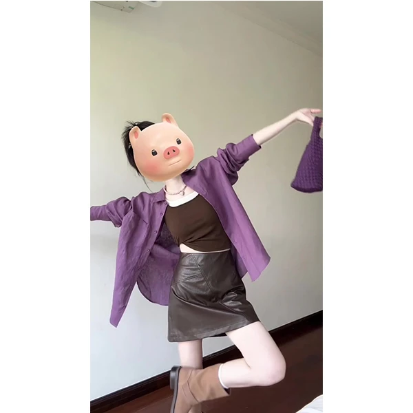 2025年慵懒风韩版爆款外套春秋季女宽松长袖衬衫内搭半身裙套装