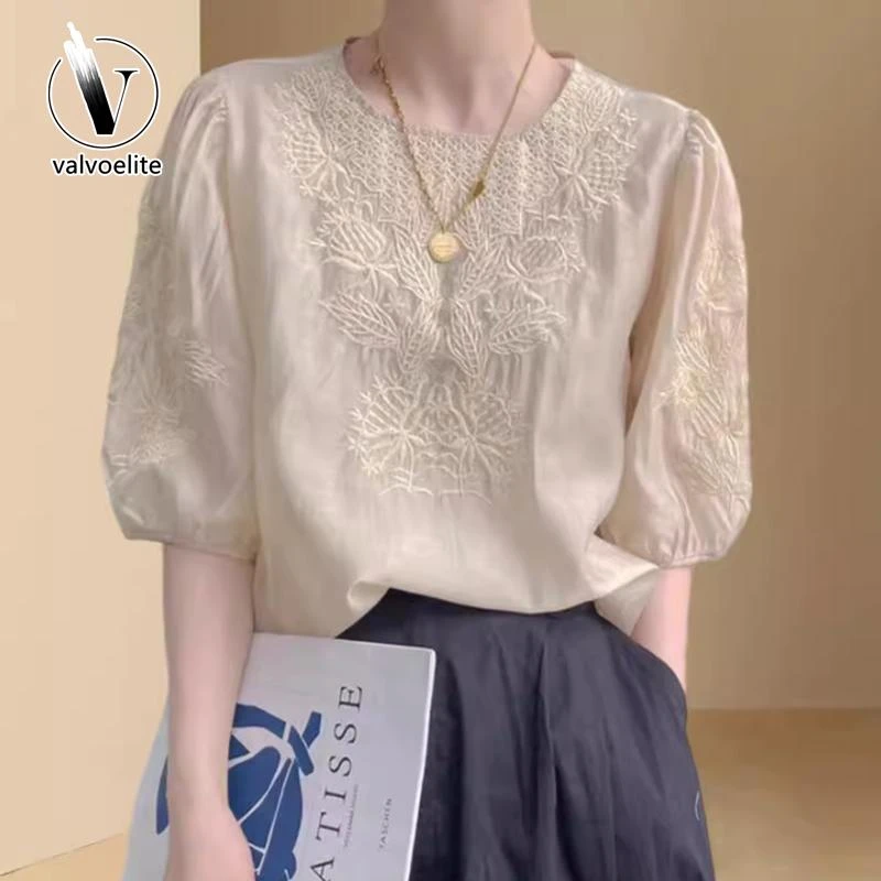 VALVOELITE2025夏季新款女装短袖小衫恤气质圆领百搭时尚宽松上衣
