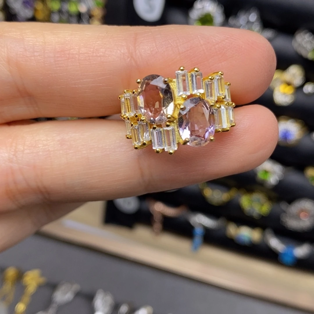 烟晶戒指银S925镶嵌