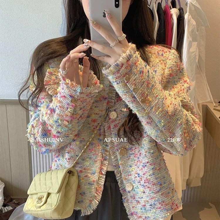 【退换包运费】法式名媛小香风外套彩色高级感流苏长袖设计感YY663