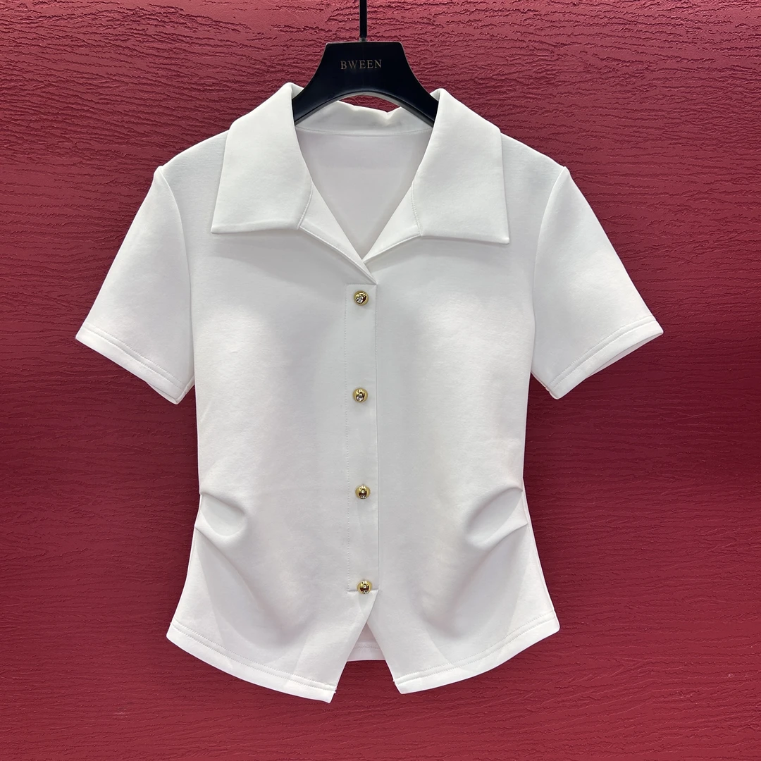 【翻领假开衫】25年夏季设计感翻领时尚半袖显瘦短袖T恤百搭修身